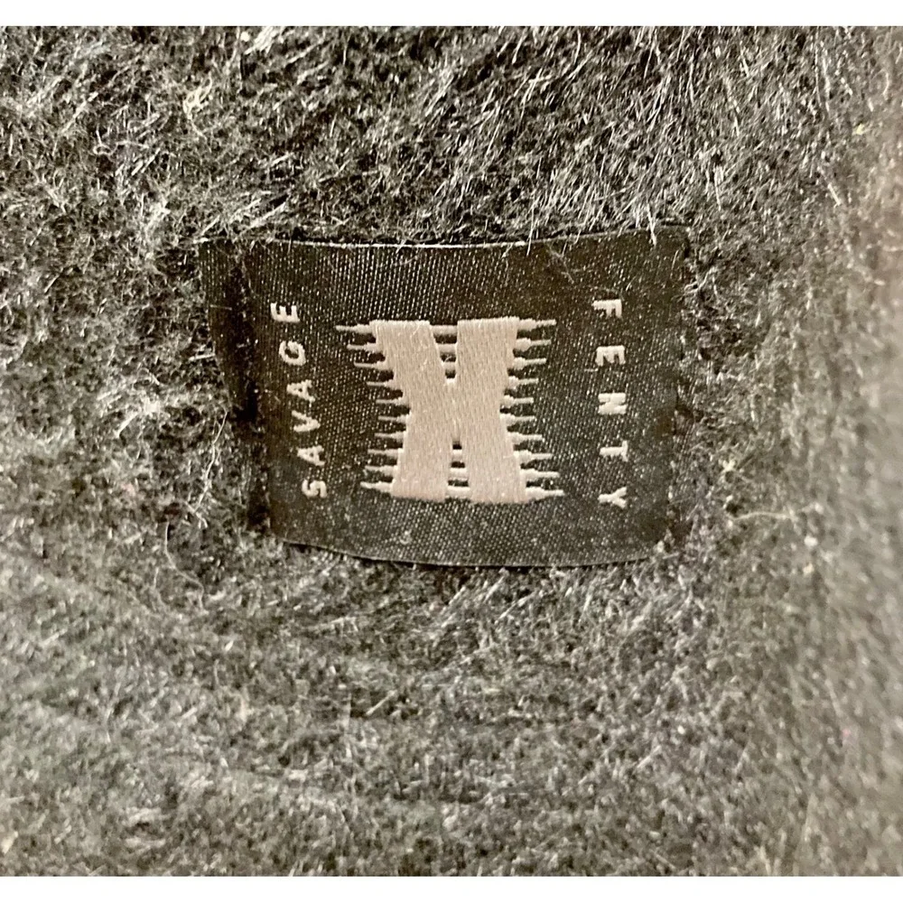 Savage X‎ Fenty Black Fuzzy Bucket Hat Eyelash Knit Logo Patch One Size
